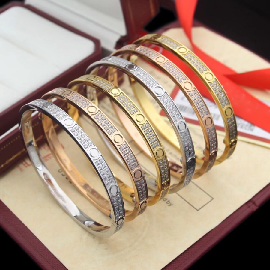 Bangle High Quality Fashion New Style bracelet Advanced Stripe Plated Gold Screw Exquisite Full Diamond Unique gifts for holidays size 16-19
