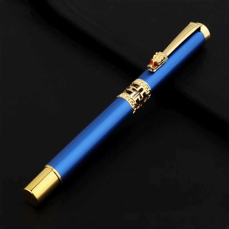 Blue Colour Golden Carving Mahogany Business Off Rollerball Pen School Student Supplies Y251218