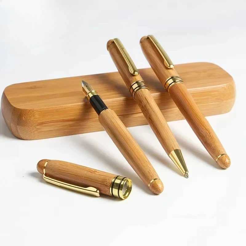 Cust Bamboo Wooden Signature Ballpoint Pen Laser Personalize Cpany Name Maple Beech Wood Business Graduation Box Gift Y251218