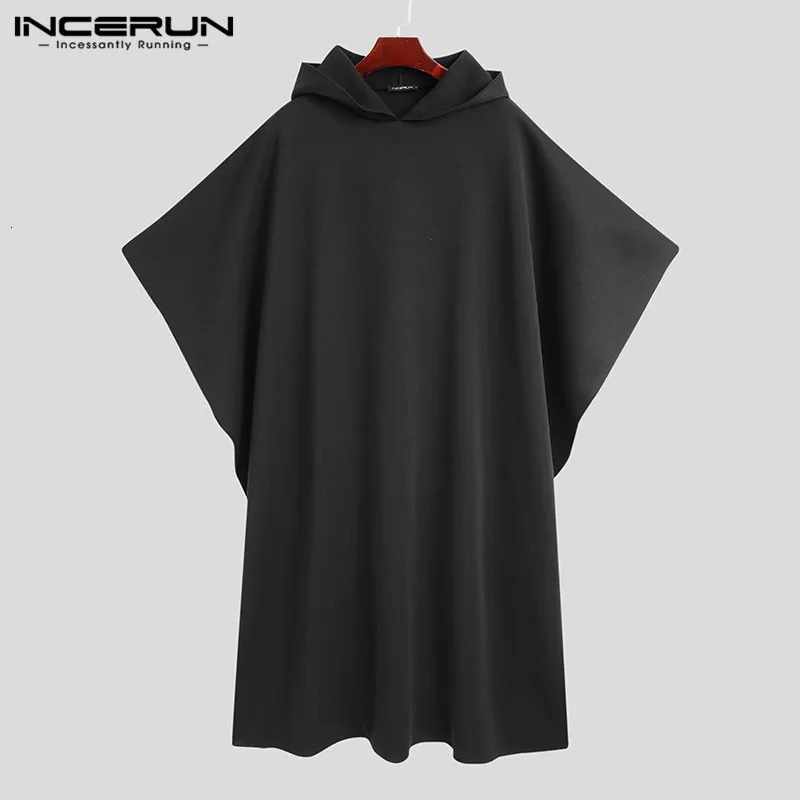INCERUN Fashion Men Cloak Coats Hooded Solid Poncho Loose Streetwear Punk Windproof Men Trench Winter Long Cape Jackets 5XL 251217