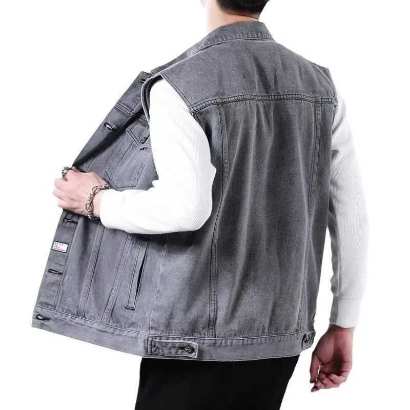High end retro denim vest mens sleeveless lapel vest vest multi pocket workwearG251218