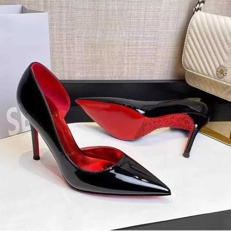 Classic Black Women Chic Sexy Side Open Pointy Toe High Heel Shoes Slip On Stiletto Pumps OL Ladies Dress Shoes Crystal Z251218