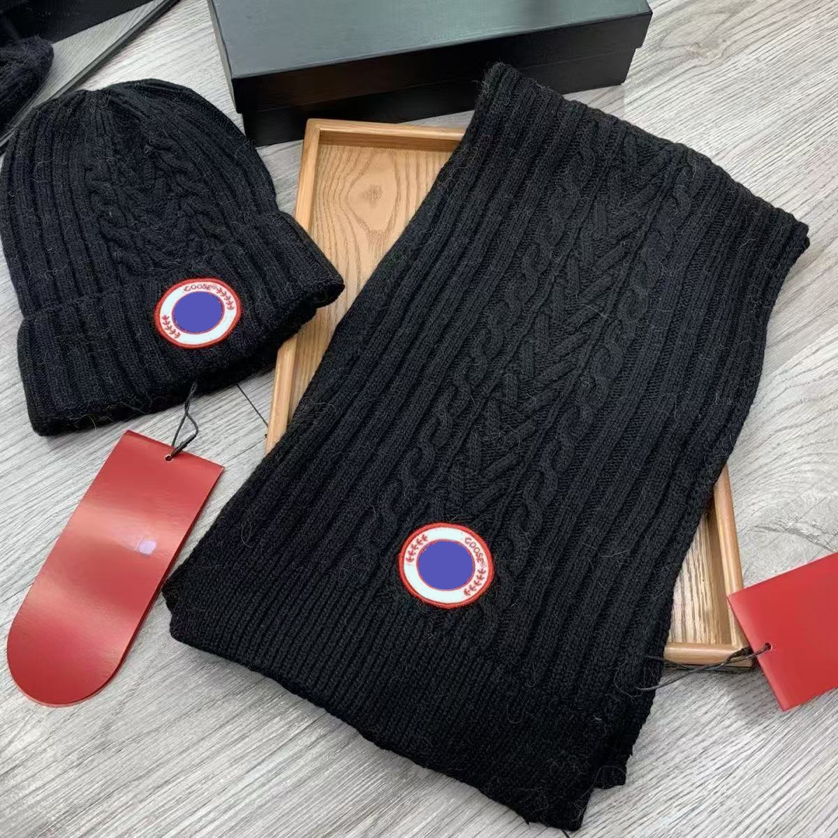 designer beanie and Scarf Set Winter Warm Hat and Wrap for Skiing Hiking Cold Weather Thick Ribbed Knit Unisex Adult Gift