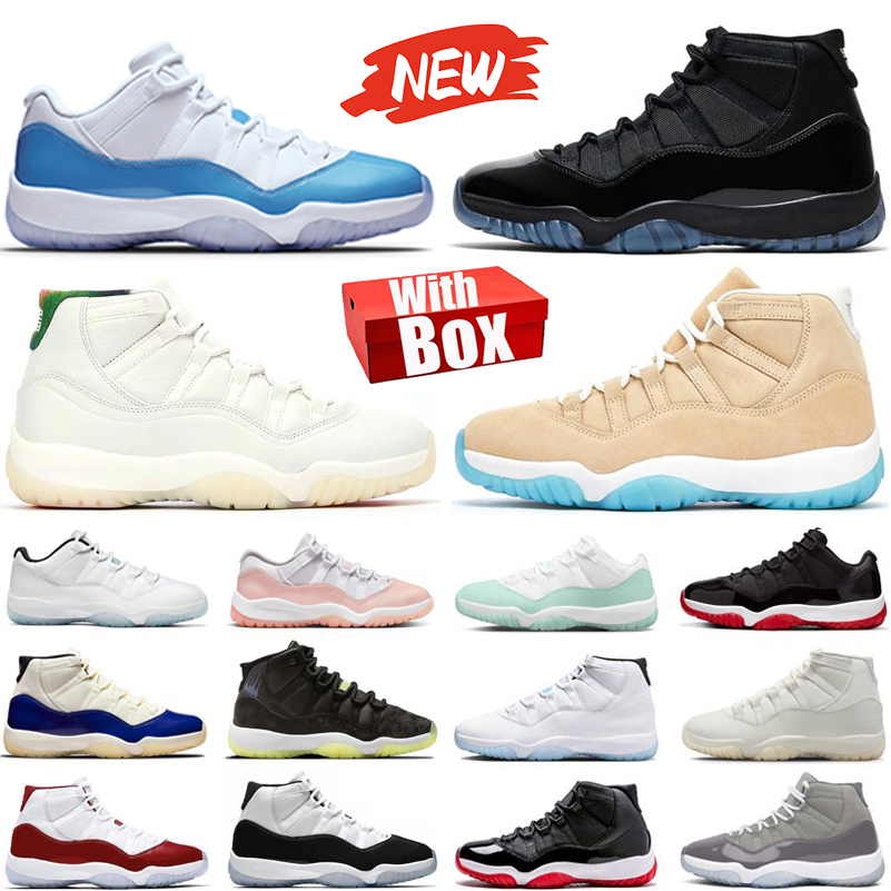 With Box 11 11s Basketball Shoes University Blue Gamma Blue Atlanta Houston Mojave Pearl Inner Beast Bred Cool Grey Cherry Cap and Gown UNC Men Women trainers Sneakers