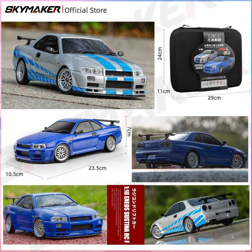 Skymaker LD1899 1/18 RC Drifting Car GTR R34 24GHz RWD with Gyroscope on-Road Alloy Body Shell Remote Control Racing Car Gifts G251218