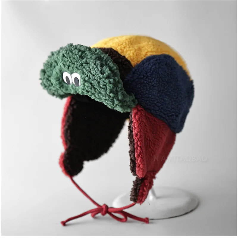 Cute Big Eye Lamb Wool Color Blocked Baseball Caps For Men Wome Mtze Fr Winter Furry Hats With Ears Protection 251217