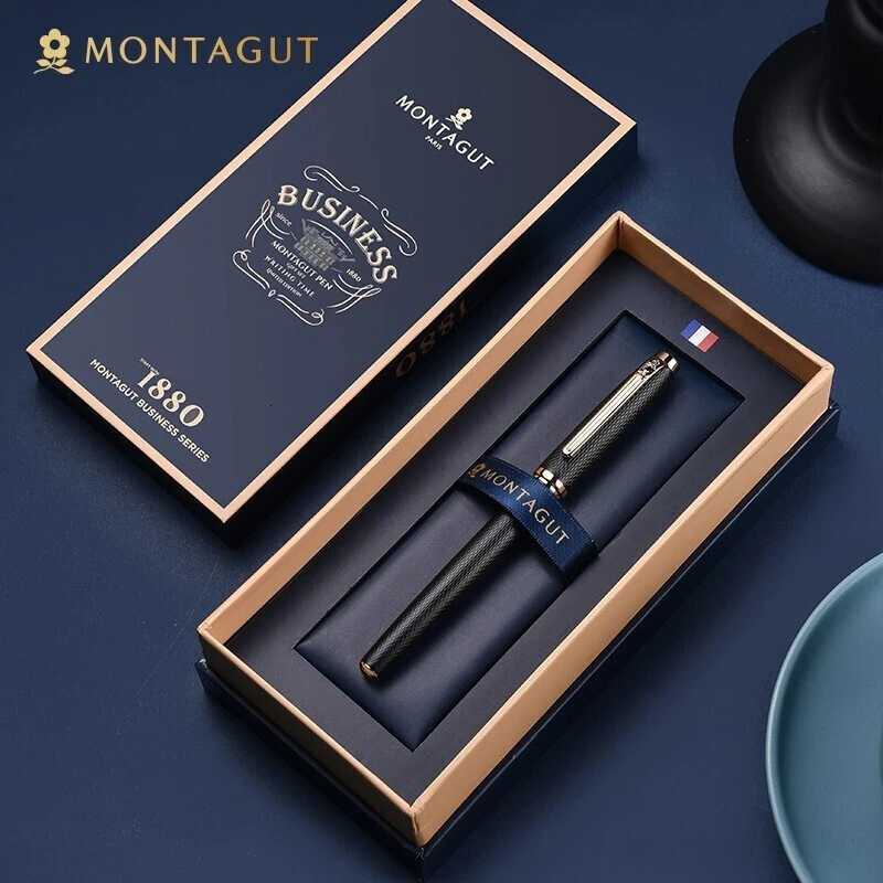 Montagut Luxurious Silver And Golden Trim Iridium Roller Ball Pen Business Stationery Writing Gift Pen With Gift Box Y251218