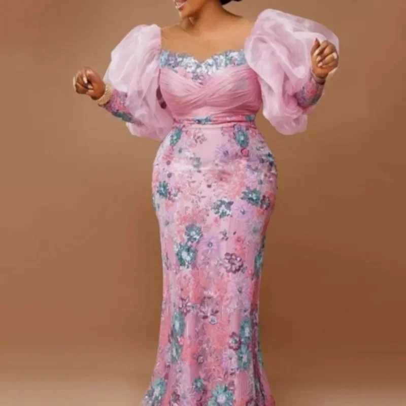 African Wedding Party Dresses for Women Autumn Africa Elegant Long Sleeve Pink Evening Long Robes African Gowns African Clothing L251217