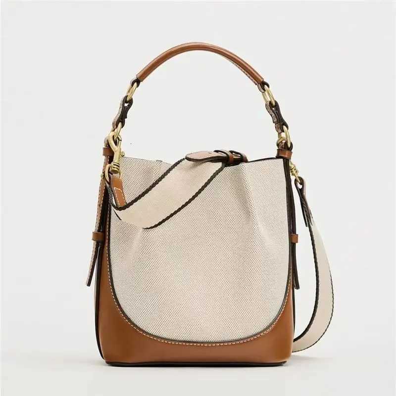 Fashion New Womens Bag Brown Korean Style Drawstring Portable Crossbody Wide Drawstring Bucket BagT251218