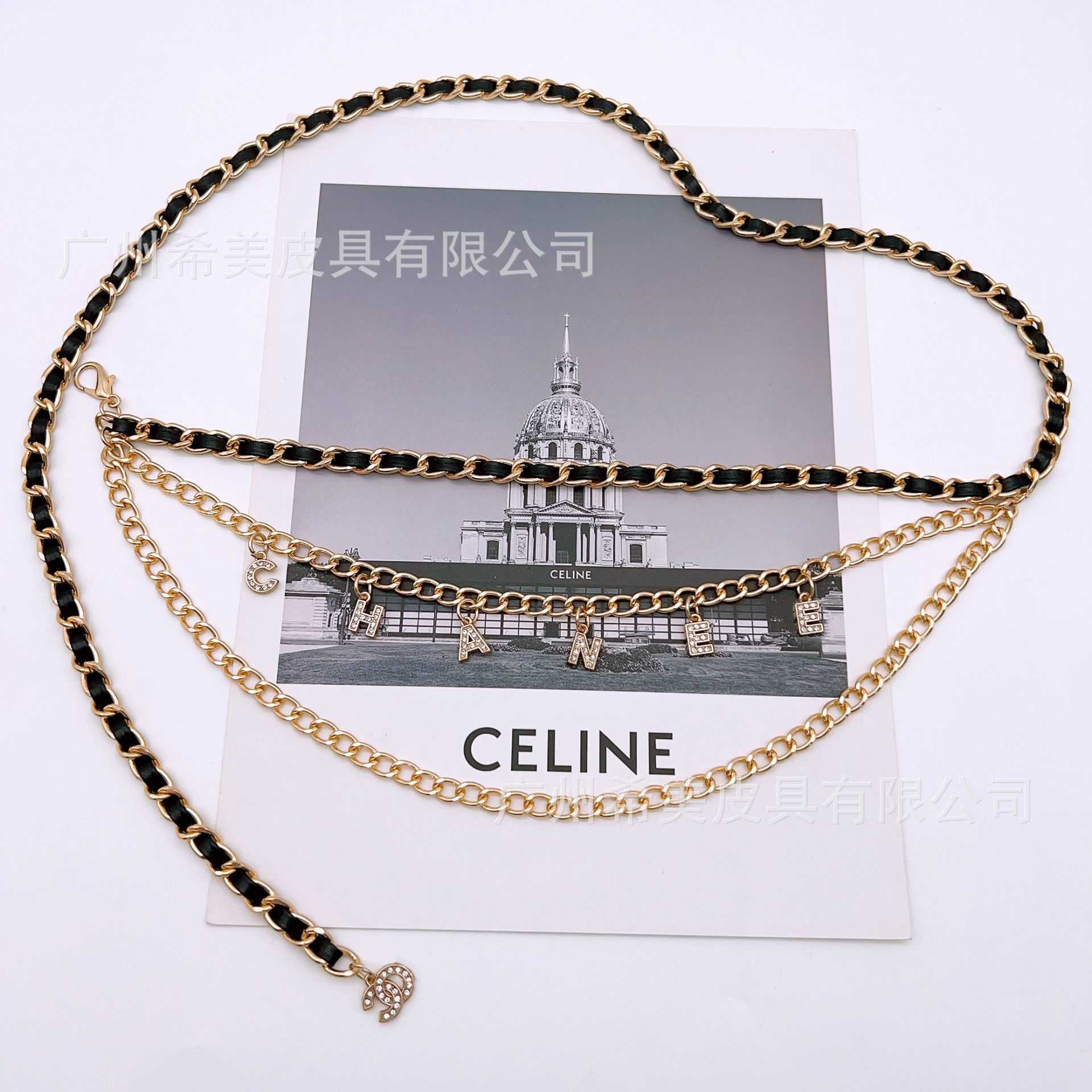 Small fragrance high-end and luxurious waist chain with double letter pendant chains for waist belt, suitable for dress decoration, women's waist chain, pant chain J1218