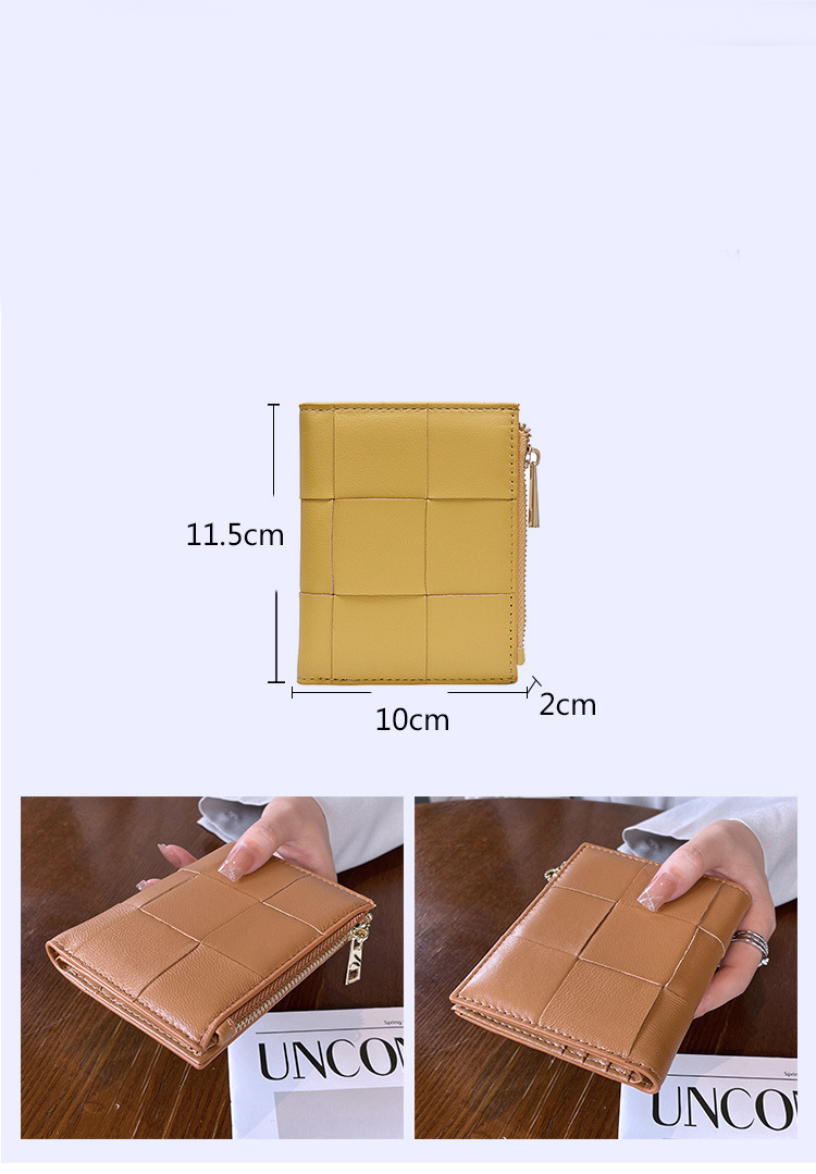 Genuine Leather Small Wallet for Women Sheepskin Woven Short Style Multi Card Slot Vintage Design 1100368158
