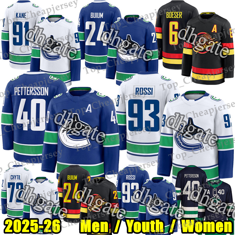 #40 Elias Pettersson hockey jersey Canuck jersey #93 Marco Rossi Zeev Buium Brock Boeser Evander Kane Trevor Linden Myers Jake DeBrusk Thatcher Demko Pavel Bure jersey