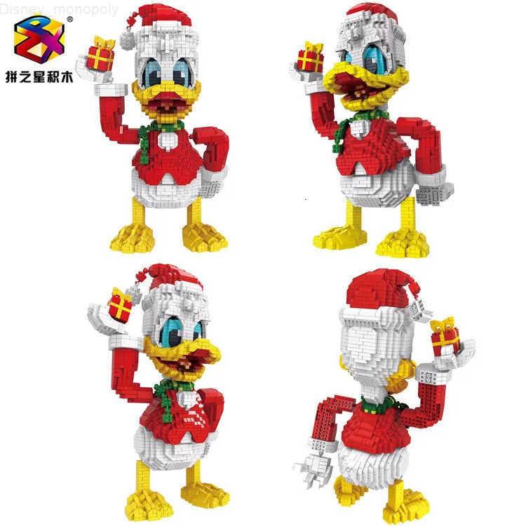Disney Donald Duck Micro Blocks Christmas Mickey Mouse Figures Cartoon DIY Model Mini Bricks 3D Puzzle Toys For Kids Santa Gift H251218