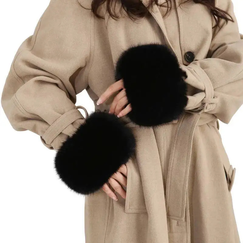 Women Winter Faux Fur Cuffs Natural Fox Fur Cuffs Wrist For Coat Elastic Arm Furry Sleeves Wristband Sleeve Glove 251217