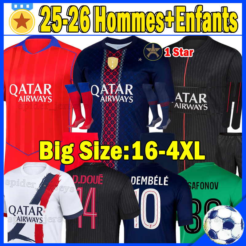 XXXL 4XL 25 26 O.DEMBELE PSGES soccer jerseys Cup D.DOUE JOAO NEVES BARCOLA N.MENDES HAKIMI 2025 2026 goalkeeper CHEVALIER football shirts Player version kids kits sets