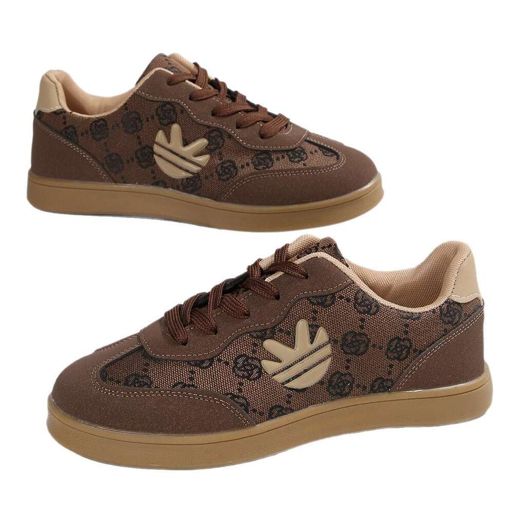 2025 New Retro Brown Old Flower Sneakers Women's Lace-up Casual Fashion Versatile Trendy Board Shoes