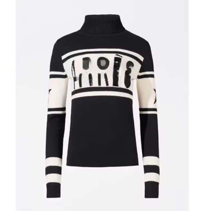 Women's contrasting striped star high neck knitted sweater slim fit base sweater elastic and slimming inner layer
