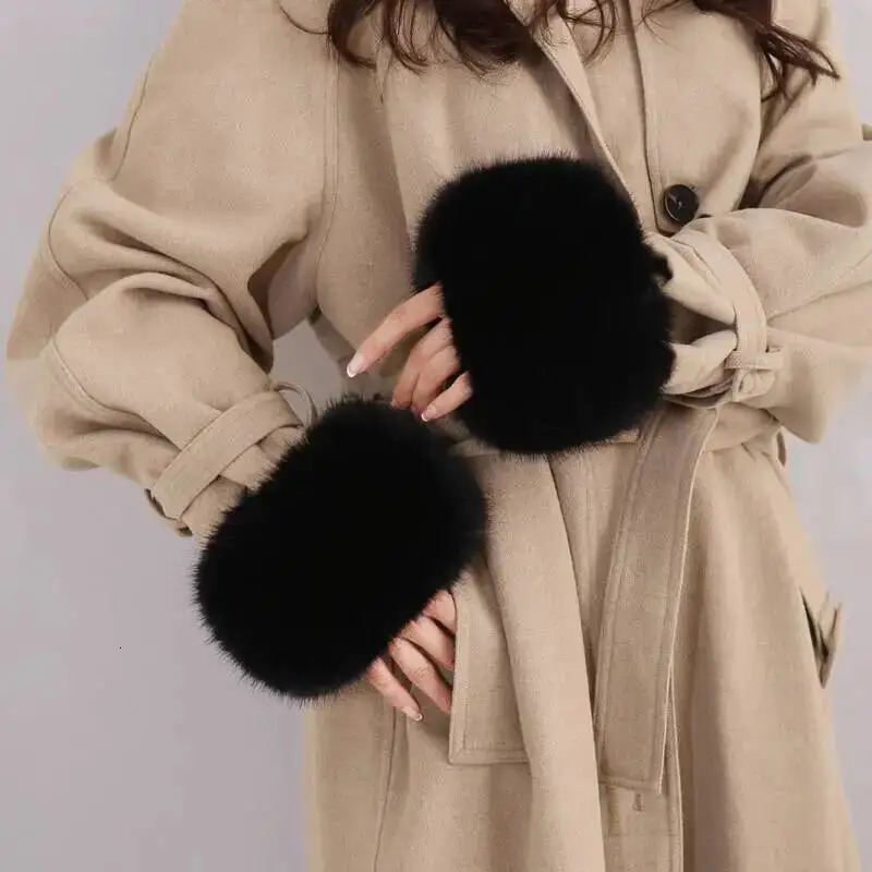Women Winter Faux Fur Cuffs Natural Fox Fur Cuffs Wrist For Coat Elastic Arm Furry Sleeves Wristband Sleeve Glove 251217