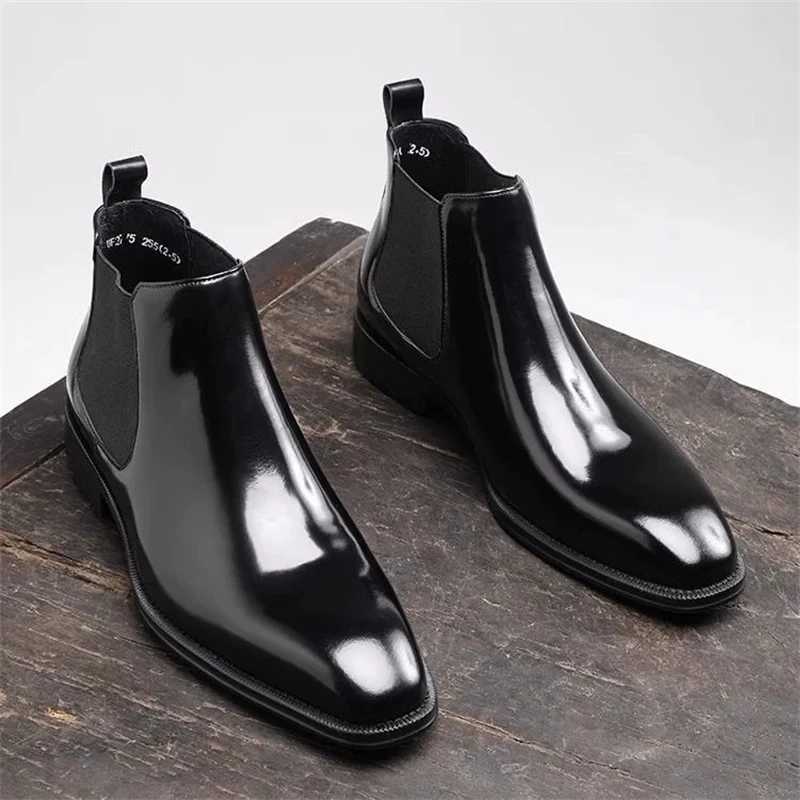 High Top Handmade Men Business Chelsea Boots Black Patent Leather Men Office Shoes Designer Classic Italy Ankle Boots Z251218