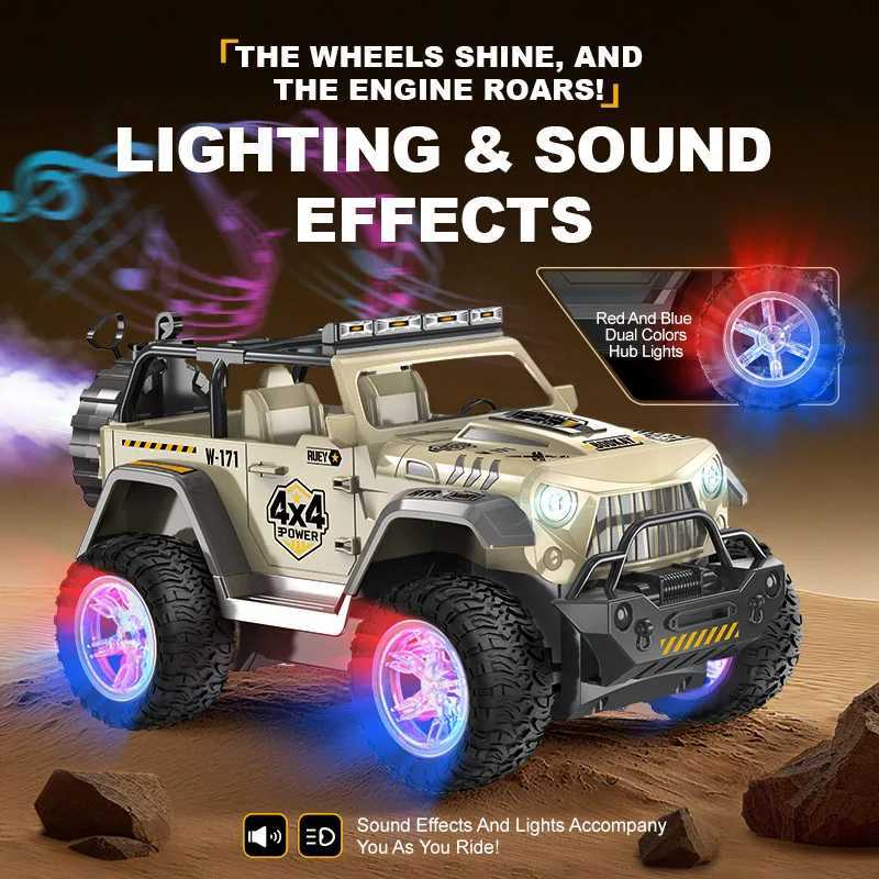 JCMO 116 RC Car Water Spray Off-Road Vehicle Colorful LED Light Car Sounds Effects 24Ghz Remote Toy Climbing Car For Children G251218