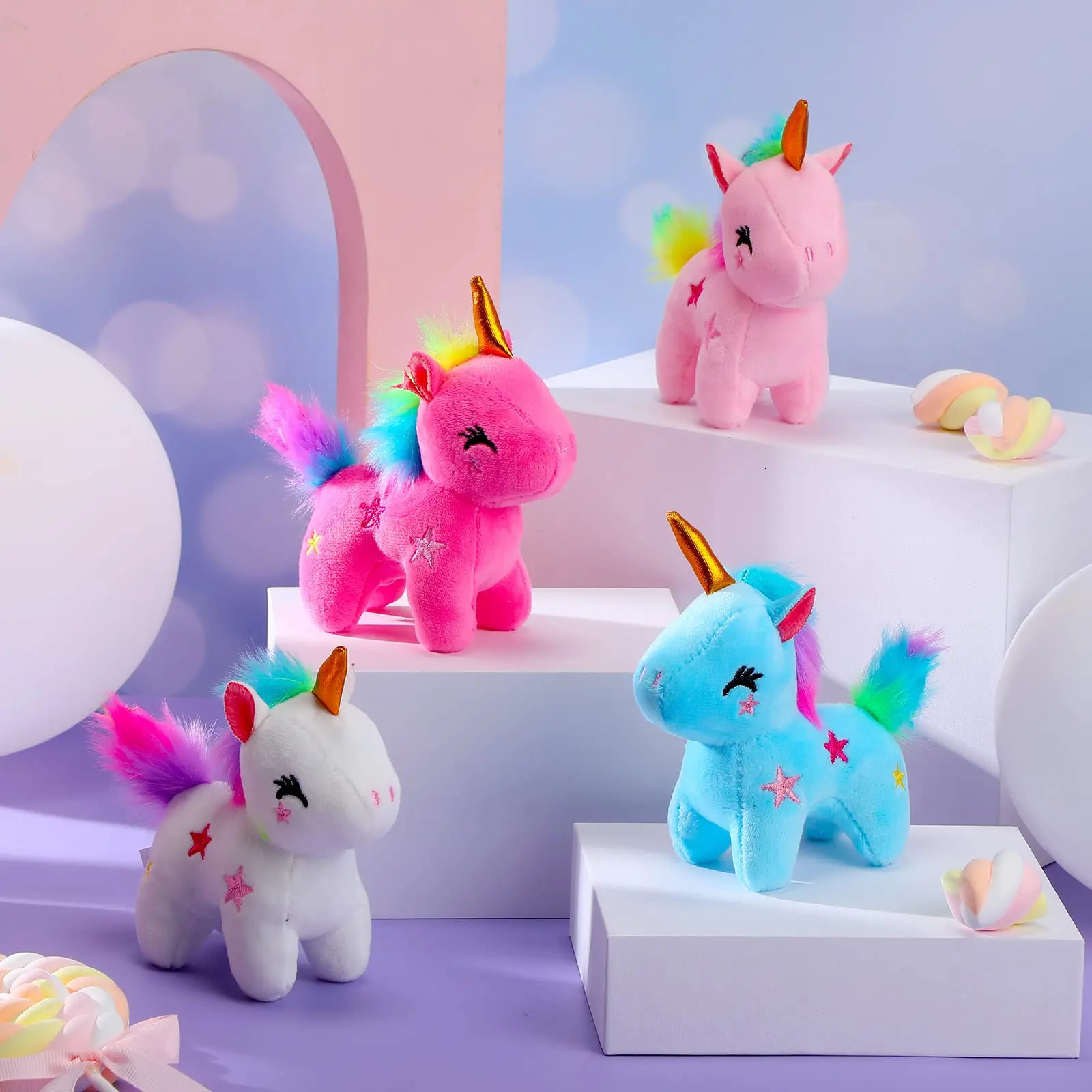 4-24pcs Mini Plush Unicorn Stuffed Animals Unicorn Party Favors Bulk Toys DIY Plush Keychain Stuffed Animal for Kids Party Favor 251216