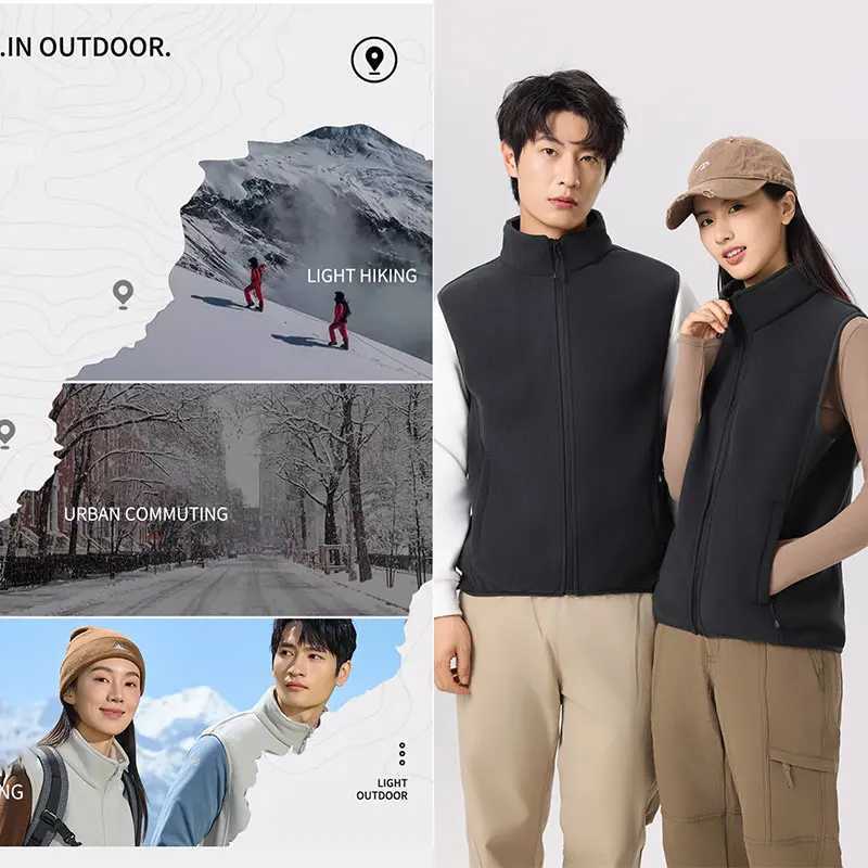 Unisex Hiking Winter Vest Male Outdoor Fleece Windproof Fishing Sleeveless Coats Women Warm Stand Up Collar Camping Casual VestG251218