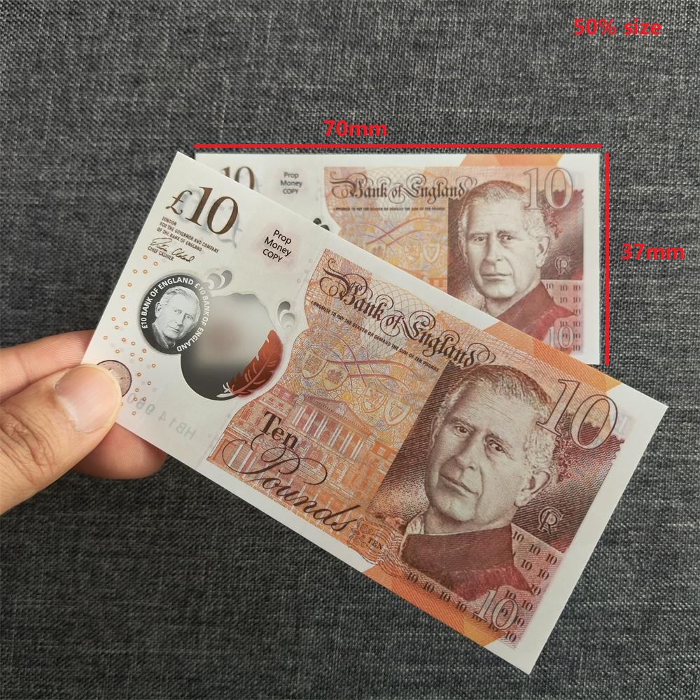 5A Transparent Polymer Prop Money UK Realistic Movie Plastic British Fake Money Notes 20 50 Pound Gbp pound with Clear Matte Window For Thanksgiving 70mm*37mm 50% size