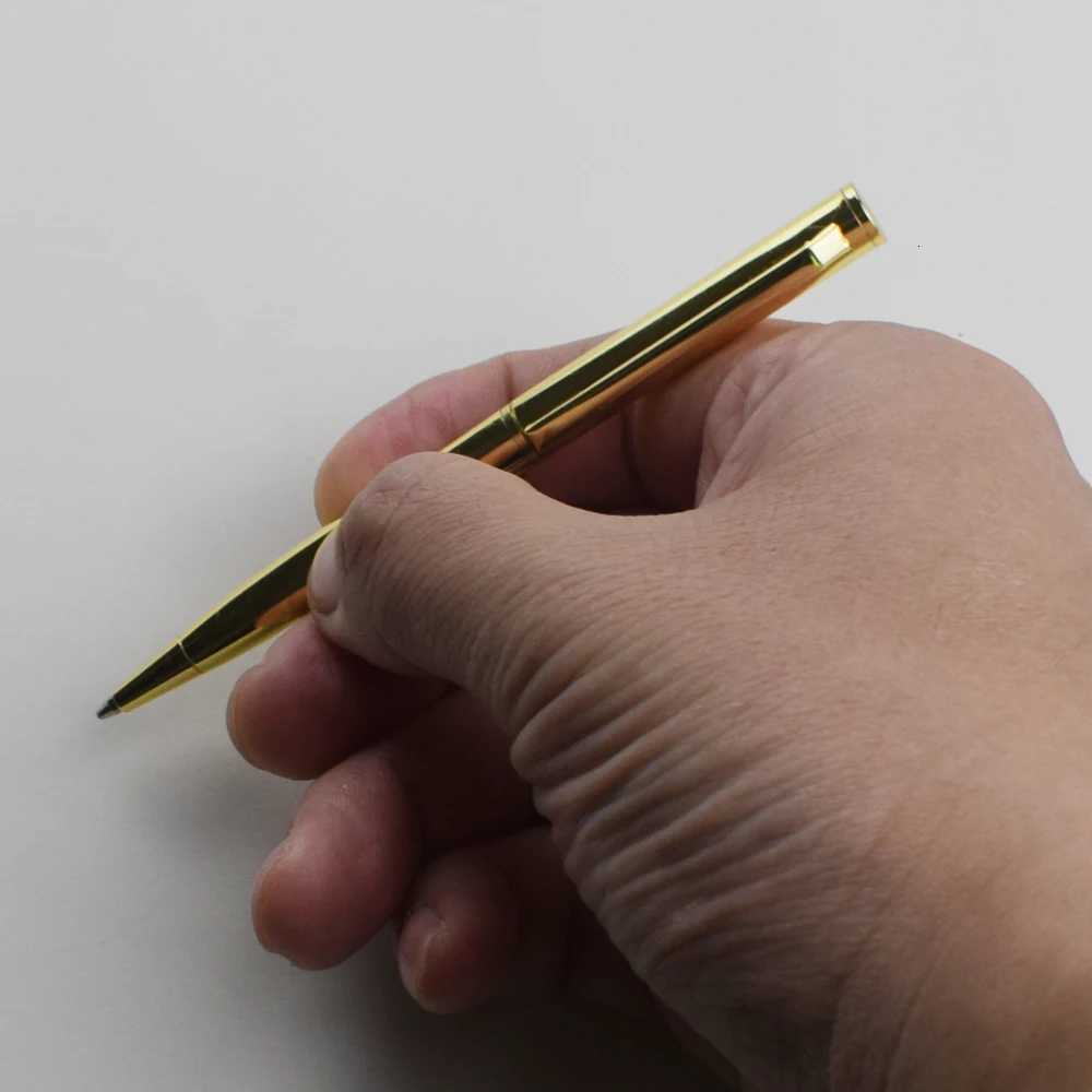 Golden Metal Ballpoint Pen 07mm Black Ink Refill Rotating Style Signature Ballpen Off Stationery School Supplies Y251218