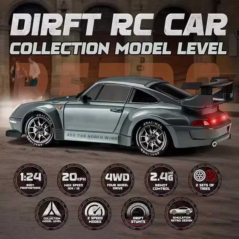 4WD RC Drift Car 20KM/H Remote Control High Speed RC with LED Lights Extra Drifting Tires Vehicle Toy for Adults Boys Kids G251218