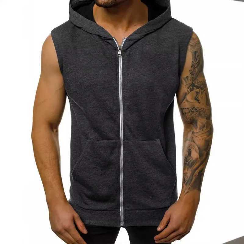 Fashionable Wear for Mens Summer Thin Fashion Fitness Sports Sleeveless Vest Hooded Cardigan JacketG251218