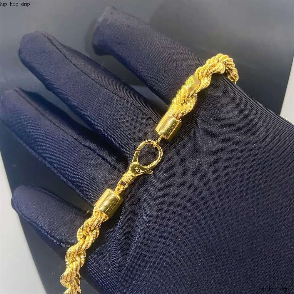Pendant Necklaces New Trendy 6mm Au750 real gold Solid Yellow Gold iced Out Hip Hop Jewelry Man Rope Plain Chain