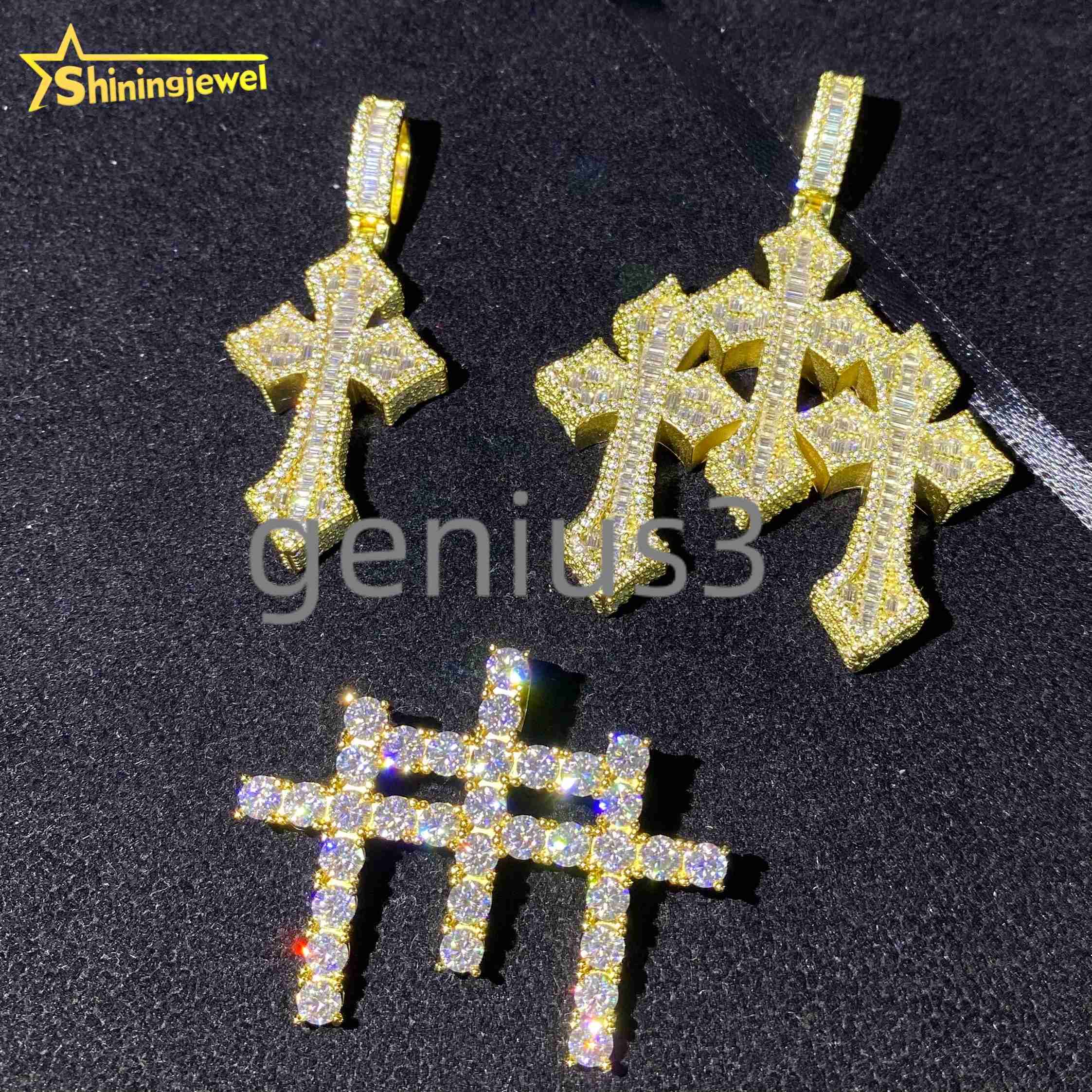 Pass Diamond Tester Hip Hop Moissanite Jewelry Custom Iced Out Pendant 925 Silver VVS D Moissanite Diamond Cross Charm Pendant