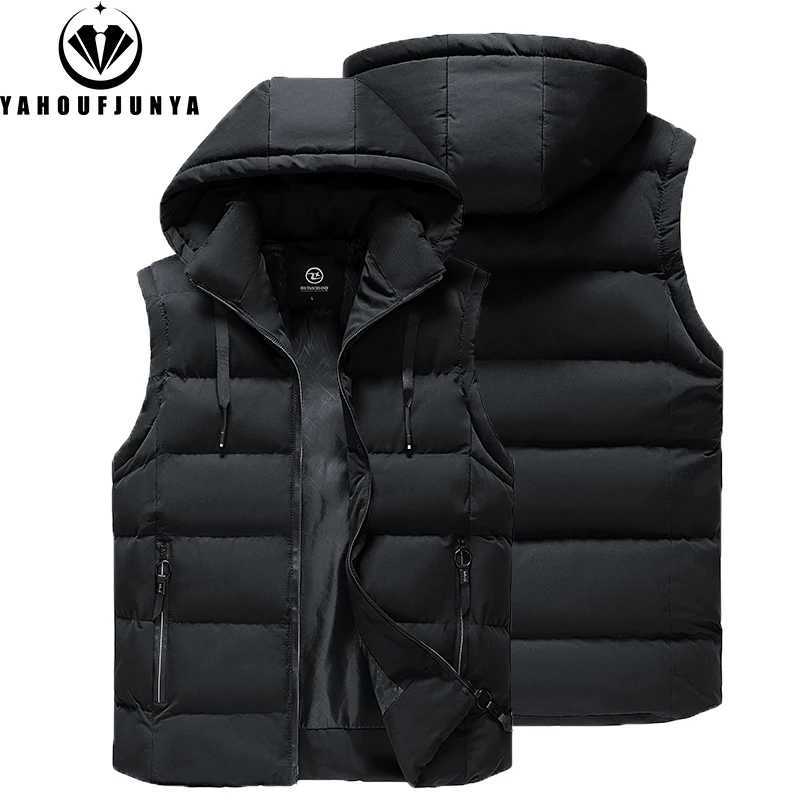 Men Autumn Sleeveless Outdoors Casual Solid Warm Vest Men Winter Detachable Hooded Fleece Pocket Zipper Fashion Vest Male CoatG2512181