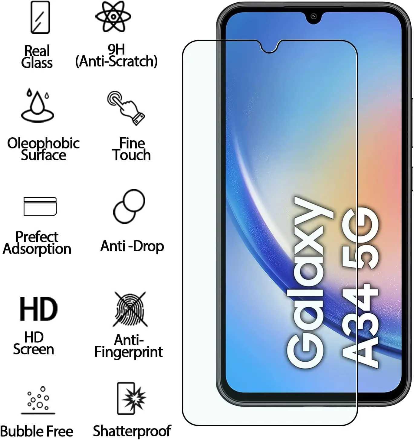 2/4Pcs HD 9H SCREEn Protector for Galaxy A34 5G Tempered Glass Anti-shatter Film G251218