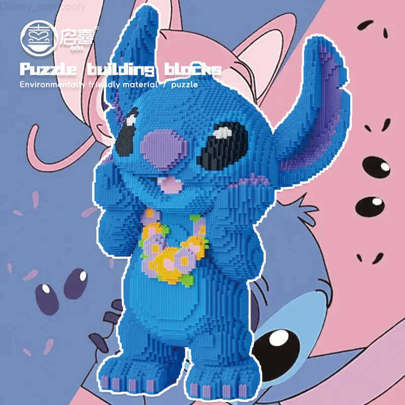 Disney Huge Colorful Mickey Magic Building Block Kawaii Stitch Angel Model Linabell Cosplay Assembled Bricks Toy For Kids Gift H251218