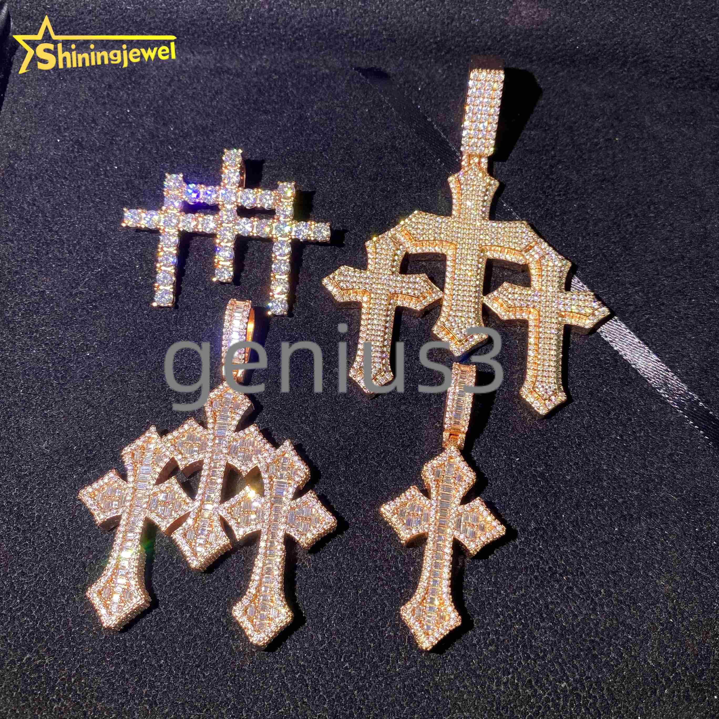 Pass Diamond Tester Hip Hop Moissanite Jewelry Custom Iced Out Pendant 925 Silver VVS D Moissanite Diamond Cross Charm Pendant