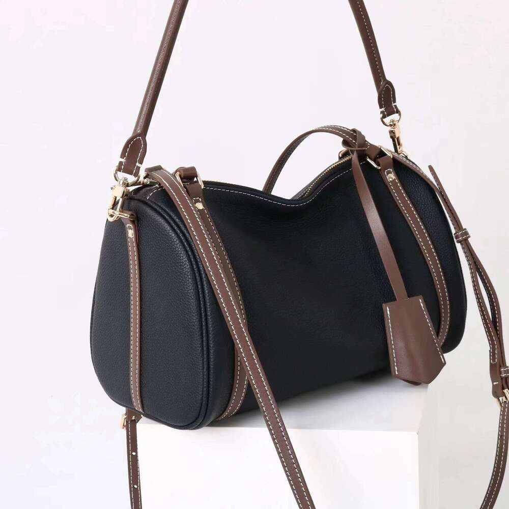 First Layer Cowhide Bowling Women's New Niche Design Large Capacity Handbag Fashionable Shoulder Crossbody Bag St251218