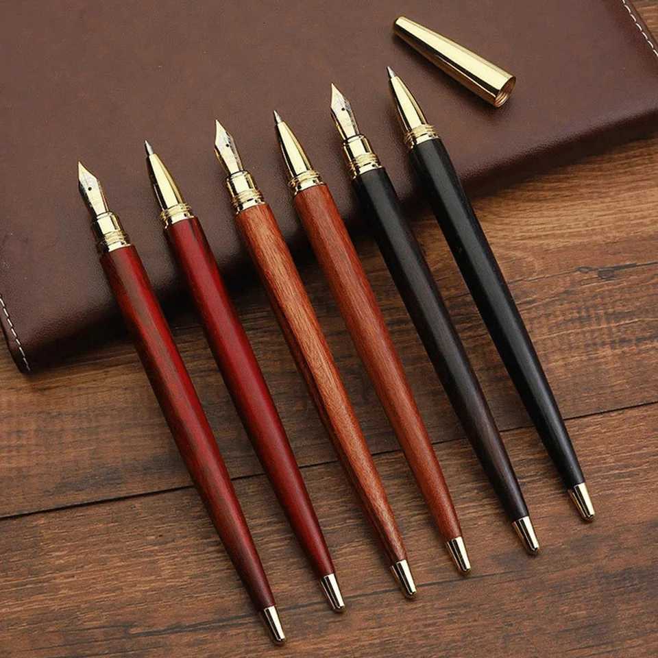 Retro Sandalwood Pen 05mm Writing Pen Off Signature Pen Student Writing and Painting School Stationery Supplies Y251218