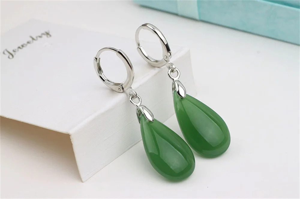 Natural White Green Jade Water Drop Hoop Earring for Woman Trendy Jade Dangle Earrings Vintage Stone Bridal Jewelry Girls Gift 251215 - view 6