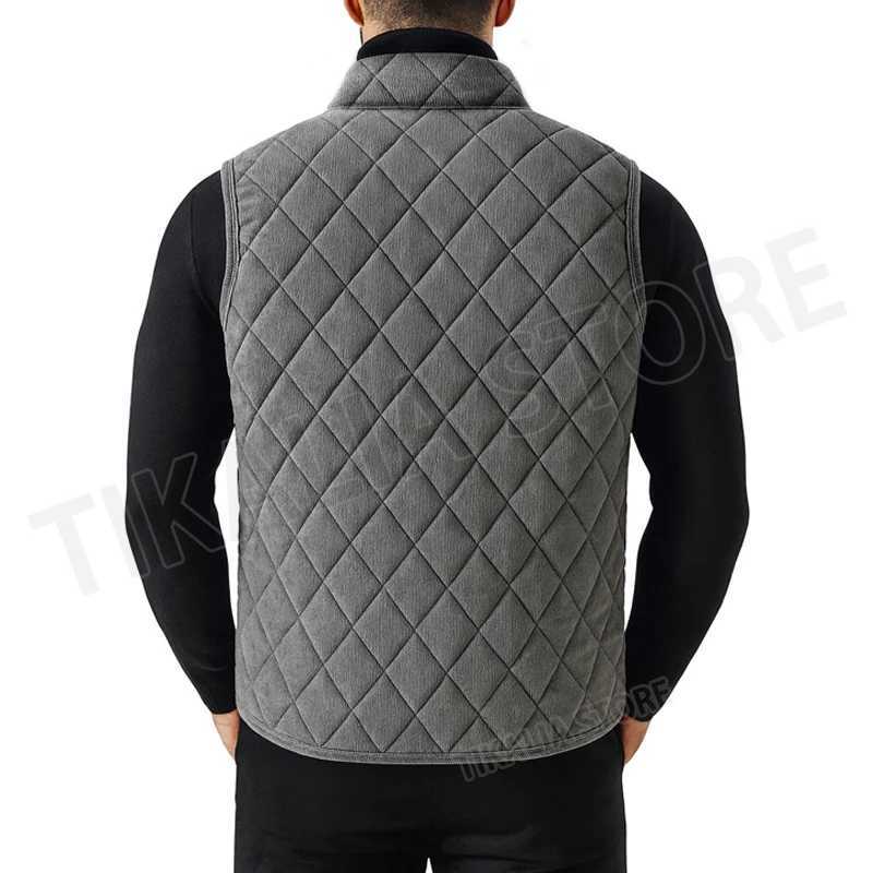 Mens Quilted Vest Fleece Lined Warm Winter Waistcoat Sleeveless Jacket Casual Outerwear Thick Padded Coat for Cold WeatherG251218