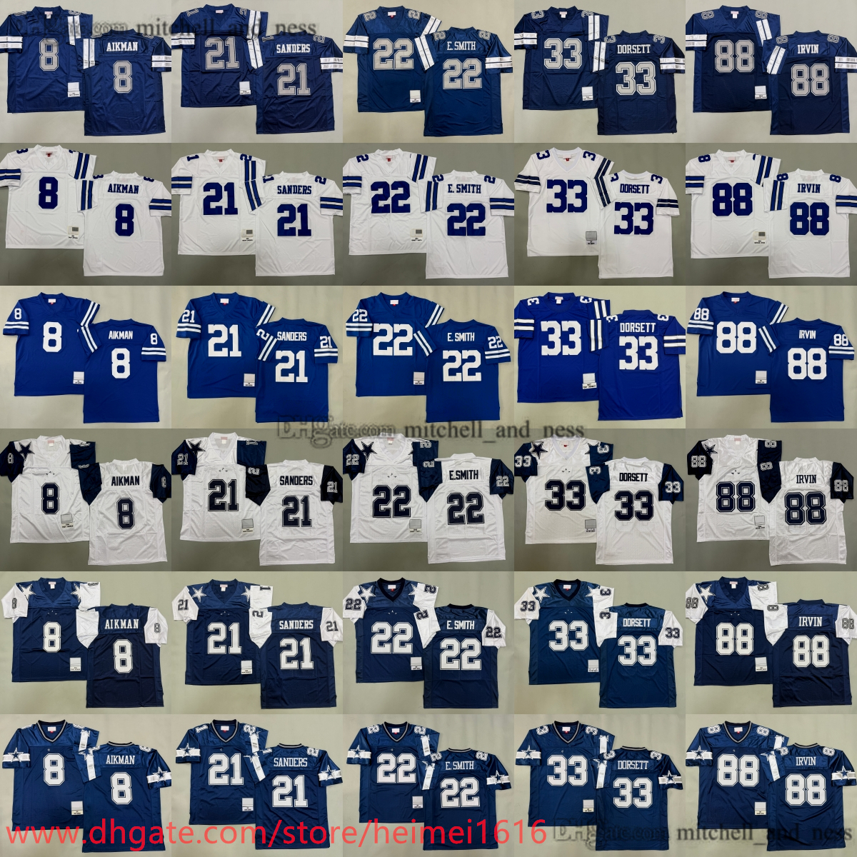 1995 Throwback Football 21 Deion Sanders Jersey Retro Stitch 88 Michael Irvin 8 Troy Aikman 22 Emmitt Smith 33 Tony Dorsett 12 Roger Staubach Randy White Demarcus Ware