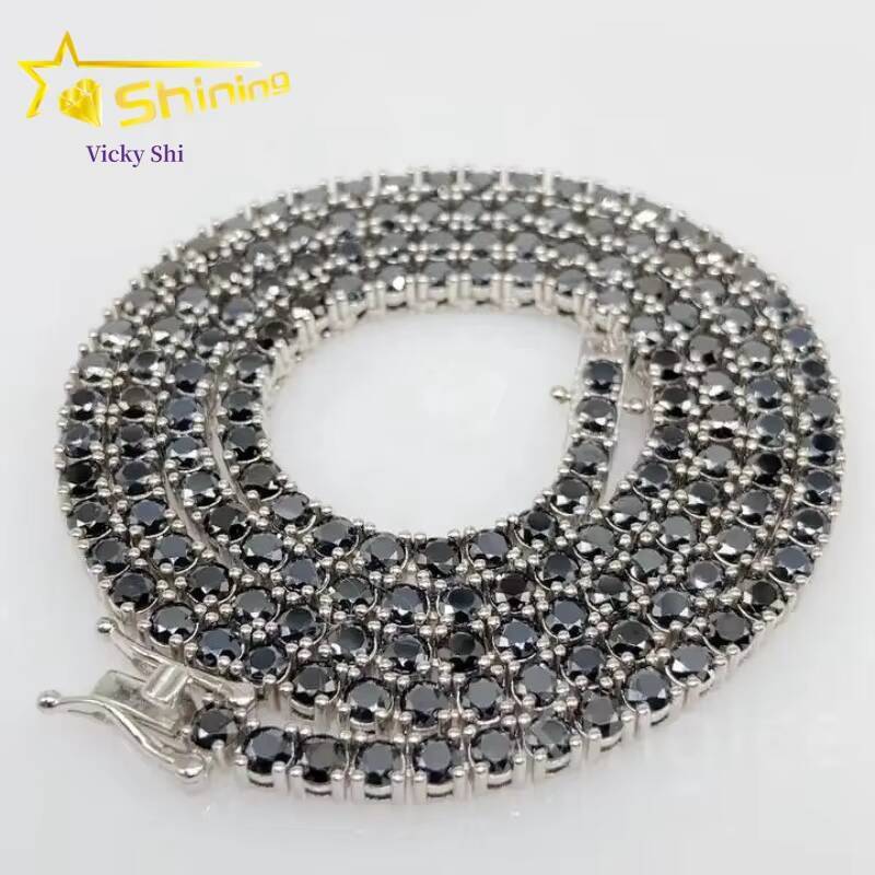 GRA Certificated 3mm 4mm 5mm Black Moissanite Tennis Chain Pass Diamond Tester Men Women Fashion 925 Silver Necklace