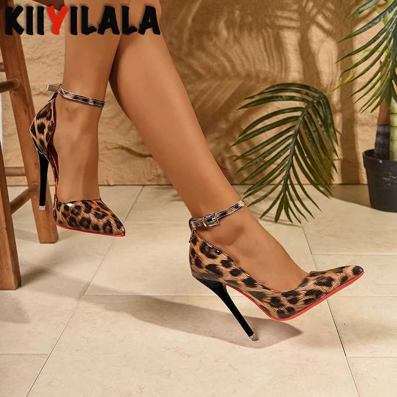 Yellow Leopard Print 12cm High Heels Womens Stiletto Heels 1cm Belt Buckle Sexy Party Pumps Ladies Dress Shoes Plus Size 35-46 Z251218