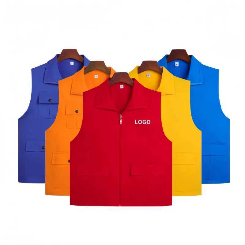 2025 New 100 Cotton Stand-Up Collar Vest with Two Pockets Breathable Durable Work Vest Volunteer Vest Bright Color G251218