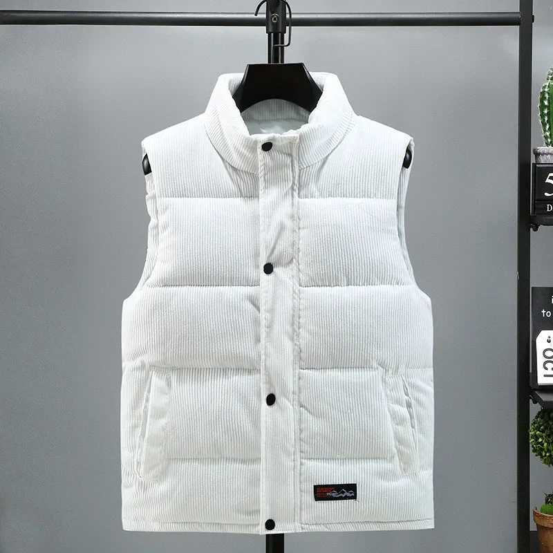 2025 New Vest Jacket Mens Autumn Winter Warm Coat Stand Collar Padded Waistcoat Corduroy Work Wear Male Clothes M-5XLG251218