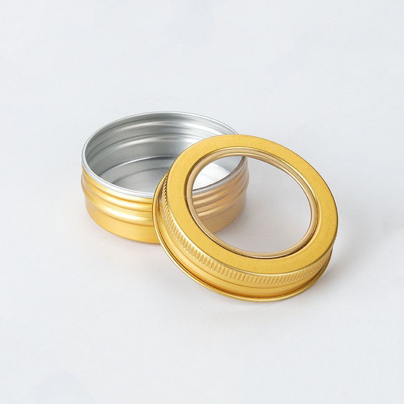 200pcs 30ml Gold Round Aluminum Jar with clear Window Lid 30g DIY Lip Balm Storage Container Tin Box