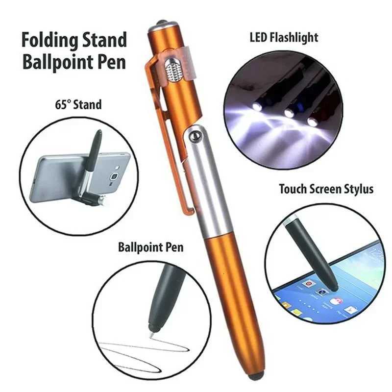 4 In 1 Mtifunction Ballpoint Pen with LED Light Fold Phone Holder Night Read Writing Pencil Off School Student Stationery Y251218