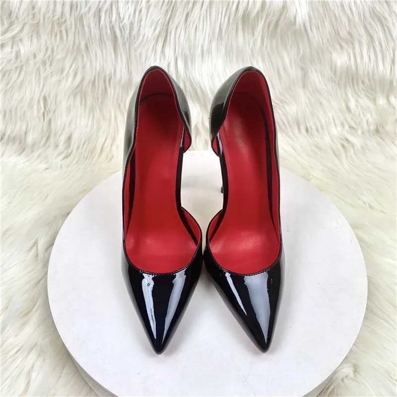 2025 New Lacquer Leather High Heels Shallow Mouth Pointed Head Thin Heel Side Air High Grade Sexy Fashion Womens Single Shoes Z251218