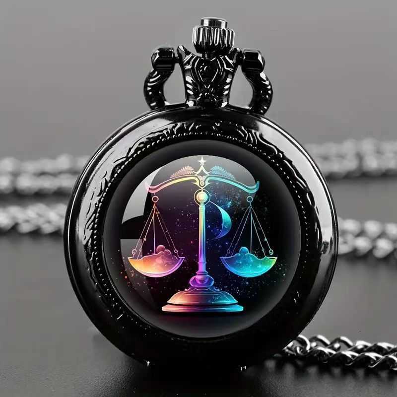 Colorful pattern pocket watch retro flip cover decorative necklace watch trendy and unique for both men and women student quartz watchXJ241219