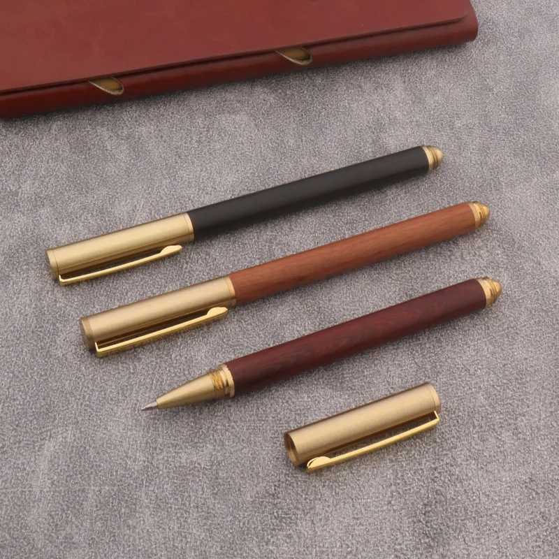 High Quality Brass Roller Ball Pen Ebony Wood Spin Stationery Off School Supplies Signature Ink Pens New Y251218